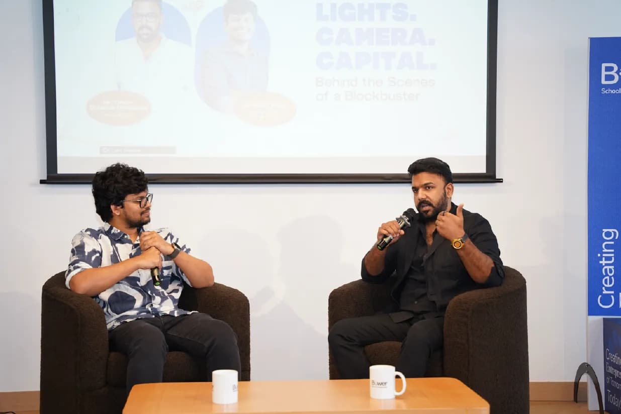 Tharun Bhascker in conversation on stage during the Movie Economics masterclass at Bower